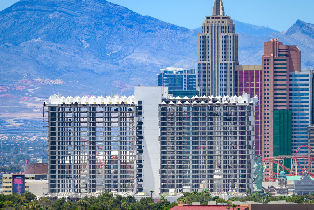 The Tropicana Hotel building is scheduled to be razed to the ground early on October 9 to make way for the A’s stadium on the Strip